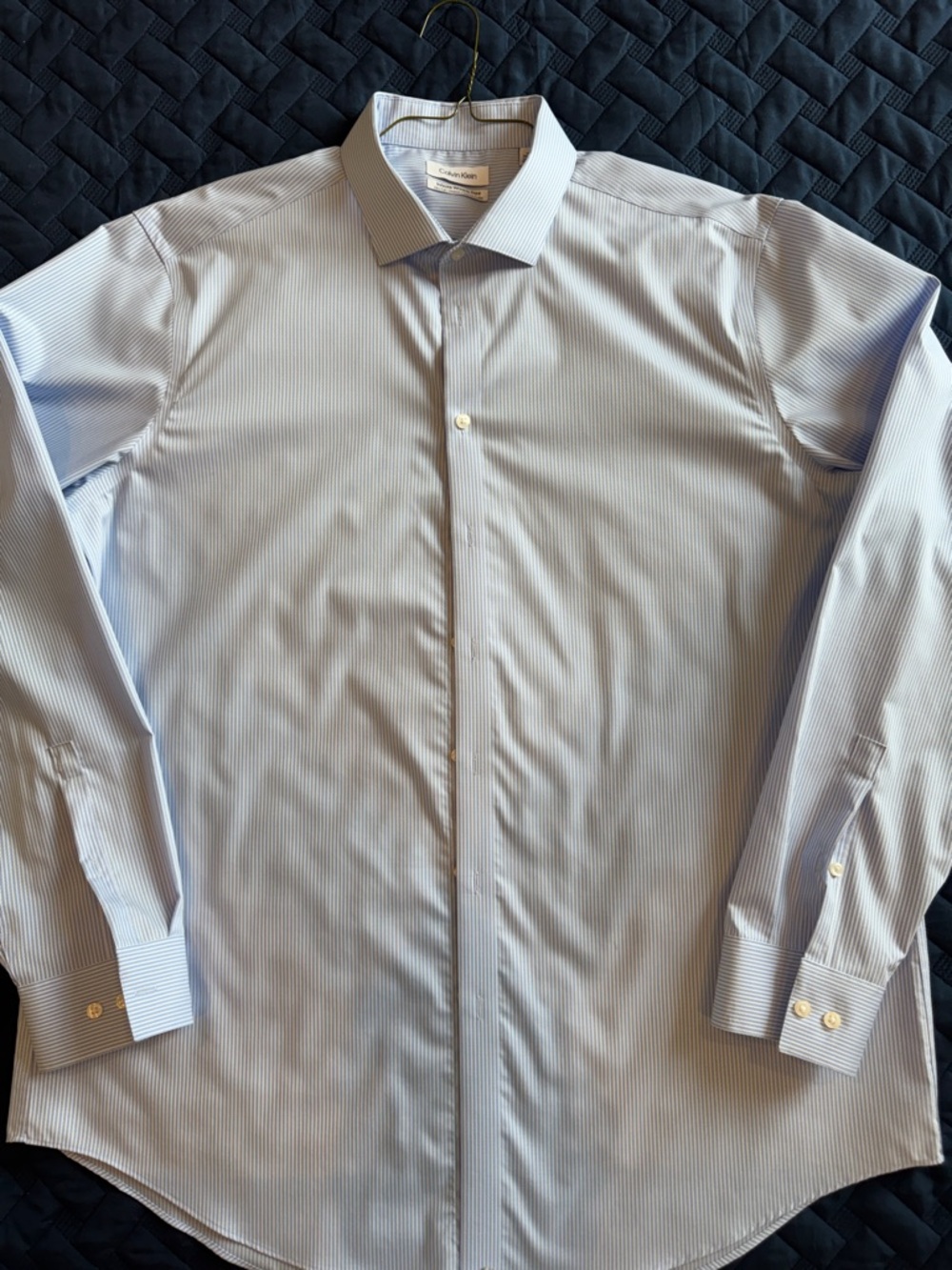 Calvin Klein Men's Light Blue Pinstripe Dress Shirt - Spread Collar